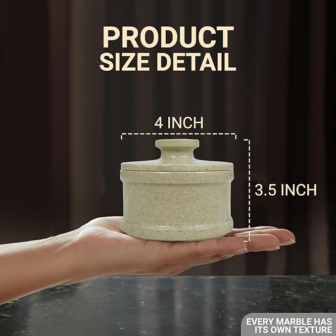 Marble Salt Cellar with Lid 3.5" Inch Verona Salt Box, Seasoning Container & Spice Jars, Stone Salt Holder for Counter, Spice Jar, Verona
