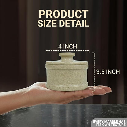 Marble Salt Cellar with Lid 3.5" Inch Verona Salt Box, Seasoning Container & Spice Jars, Stone Salt Holder for Counter, Spice Jar, Verona