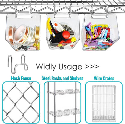 G.CORE Large Grid Wall Bins - 6Pack Clear Gridwall Accessories Hanging Cups with Back Hooks - Plastic Grid Wall Panels Organizers Wire Shelves Holders for Garage Garden Craft Office Tools Storage