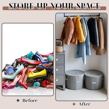 Ripeng 2 Pack Round Shoe Organizer for Closet, Cylindrical Shoe Storage Organizer with Removable Dividers and Lid, Foldable Closet Container Round Compartment Bins for Home (D17 X H13.2,Rectangular)
