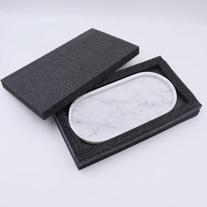 OOBOOB Oval Natural Marble Bathroom Tray for Decor Countertop, Marble Vanity Tray for Candles Perfume, Jewelry, Cosmetics, Elegant Vanity Organizer for Jewelry, Perfume