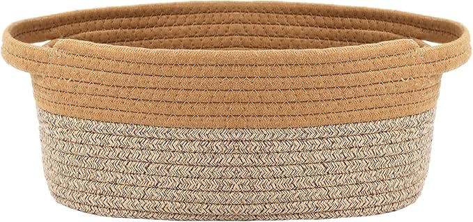 JMvicyroam Woven Basket,Small Rope Storage Bin with Handles & Ribbon Bag, Organizer for Shelves Closets,Gift Basket Empty for Birthday,Books,Dog Toys, Jute&Brown
