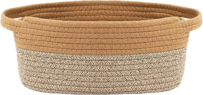 JMvicyroam Woven Basket,Small Rope Storage Bin with Handles & Ribbon Bag, Organizer for Shelves Closets,Gift Basket Empty for Birthday,Books,Dog Toys, Jute&Brown