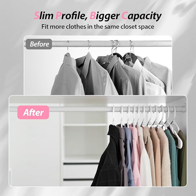 Plastic Hangers for Clothes - Durable & Versatile Color, Coat, Shirt & Pants Hangers - Space Saving Closet Storage Organizer Essentials with Non-Slip for Home, Dorm, Apartment (White, 50 Pack)