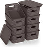 Plastic Storage Bins with Lid, Stackable Small Box Basket for Organizing and Containers for Shelves Drawers Desktop Closet Playroom Pantry Classroom Office Home, 8-pack 10.2x7.2x4.1 Inch, Brown