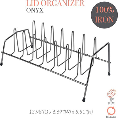 Kitchen Details 8 Section Lid and Plate Organizer | Free Standing | Pot, Pan & Cutting Board Holder | Cabinet Pantry and Countertop Organization | Onyx