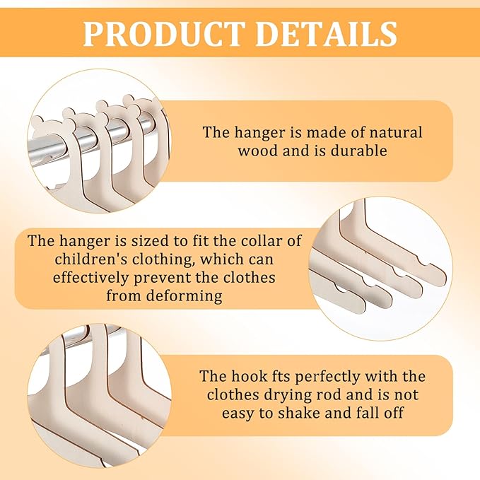 10Pcs Wooden Baby Hangers, Handcrafted Baby Clothes Hanger, Non Slip Coat Hangers for Newborn Shower Nursery and Closet Storage for Coats Pants and Jackets