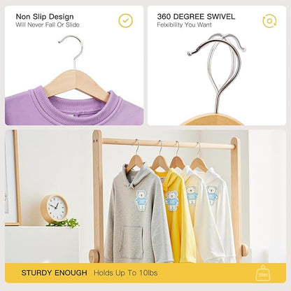 Kid Hangers 18 Pack Soild Wooden Hanger,Natural Smooth Finish Wooden Baby Hangers with Non Slip Notches & Anti-Rust 360 Swivel Hook,Durable Toddler Hanger for Coat,Shirt,Dress