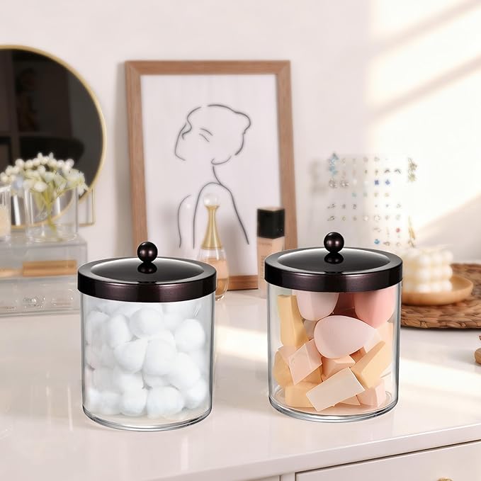 Amolliar 50 Oz Apothecary Jar - Clear Container with Stainless Steel Lid, Plastic Jar for Laundry Room Organization & Pods Storage, Bathroom Vanity Organizer, Kitchen Countertop Cantainer (Bronze)