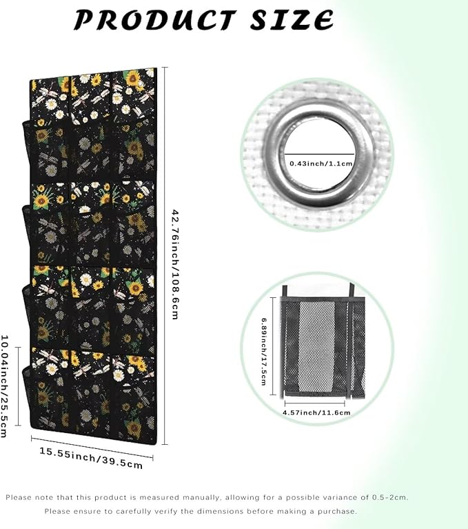 Dragonfly Sunflower Over the Door Shoe Organizer 12 Large Pockets Shoe Storage Organizer Foldable Hanging Shoe Rack for Door