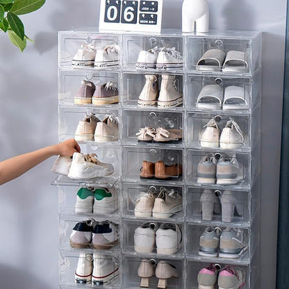 Uonlytech 6pcs Drawer Shoe Storage Boxes Plastic Dustproof Moisture-Resistant Shoe Organizers for Home Closet Stackable Storage Containers