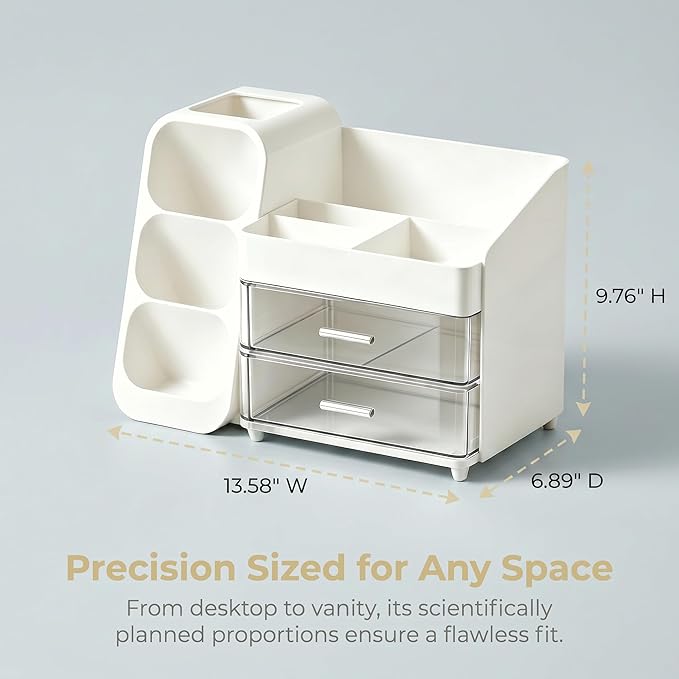 Makeup Organizer with Drawers, Large Cosmetic Display Cases for Skincare Organizers, Bathroom Organizers and Storage Countertop, Easy To Storage Skincare, Brushes, Lotions, Lipstick (White)