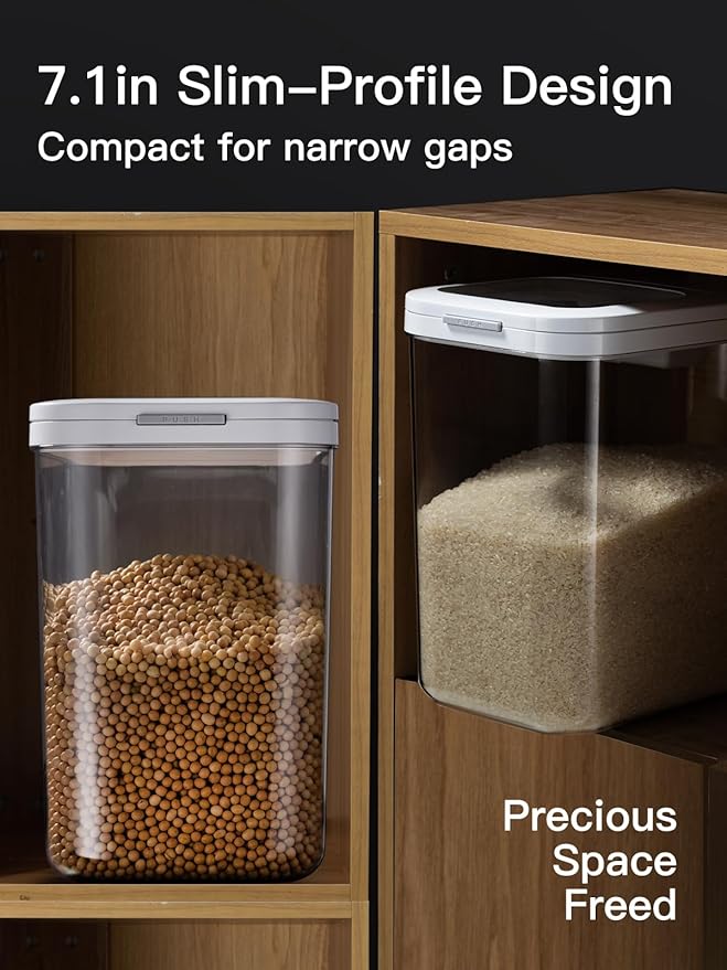 LivLab Mker 20-25 lbs Rice Dispenser with measuring spoon - 11.4Qt/12L Large Airtight Food Storage Rice Container for Cereal, Flour - BPA-Free PET, Slim Space-Saving