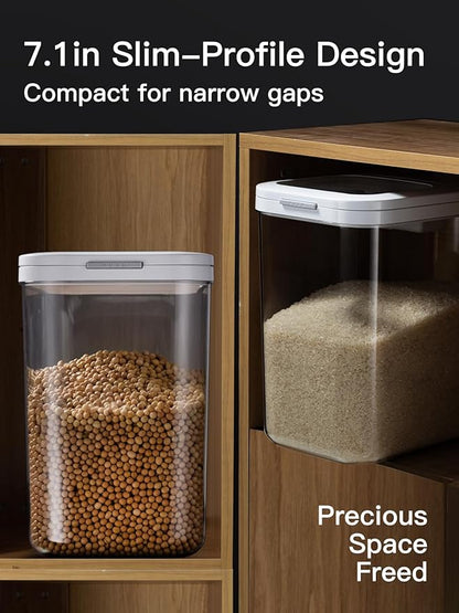 LivLab Mker 20-25 lbs Rice Dispenser with measuring spoon - 11.4Qt/12L Large Airtight Food Storage Rice Container for Cereal, Flour - BPA-Free PET, Slim Space-Saving