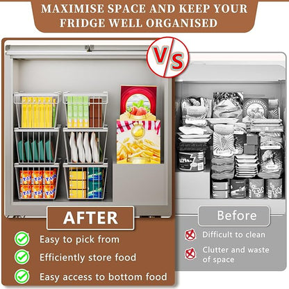 Enhanced Leak-Proof Bottom - Freezer Organizer Bins ，4 Pack Stackable Deep Freezer Organizer Bins for 7 Cu.FT Small Chest Freezer，organization and storage，pantry organizers（white）