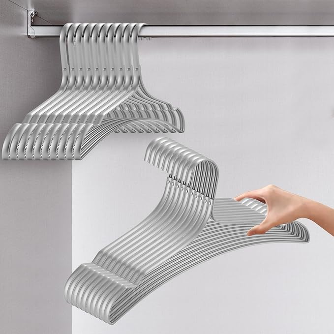 VWV 10 Pack Aluminum Hangers - 15 Inch Silver Suit & Dress Hangers - Heavy Duty, Wedding Ready