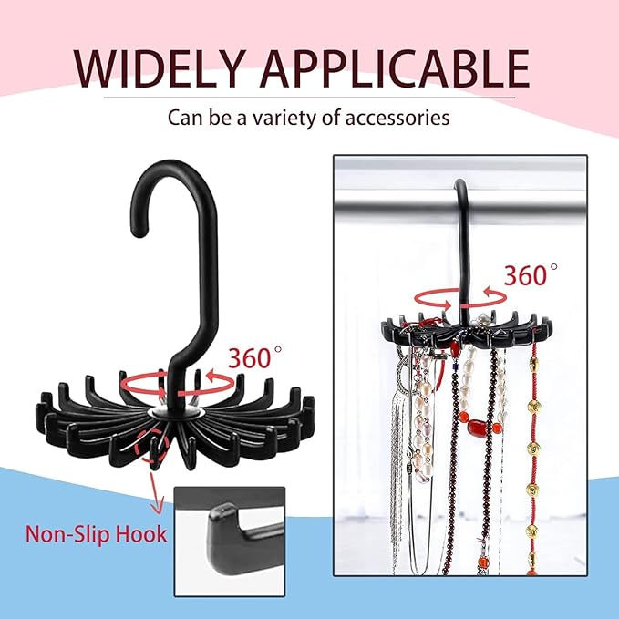 Circular Tie Hanger Updated Twirl Tie Rack Adjustable Twirl Tie Rack Tie Belt, Multipurpose Organizer for Closet Storage(Black)