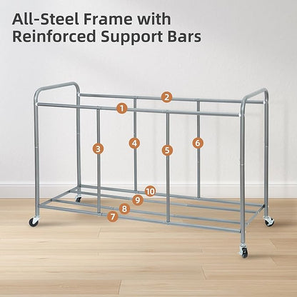 STORAGE MANIAC 5 Section Laundry Sorter, 5 Bins Rolling Separator Laundry Basket, Dirty Clothes Hamper Divider with Heavy Duty Rolling Lockable Wheels, Large Clothes Organizer Cart, Beige