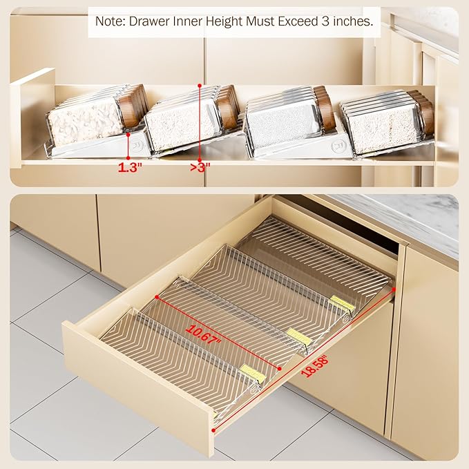 PanPanPal Spice Drawer Organizer, 4 Pack Clear Seasoning Organizer Rack, Expandable From 11" to 22" Wide Kitchen Spice Rack Organizers for Drawer, Countertop (Jars Not Included)