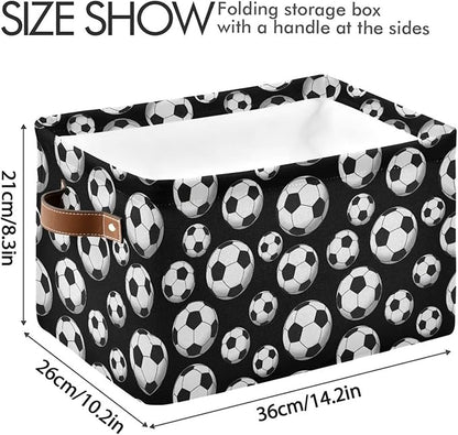 Football Soccer Large Storage Basket Cube Storage Bin Canvas Fabric Organizer Handles Collapsible Decorative for Clothes Toys Bedroom