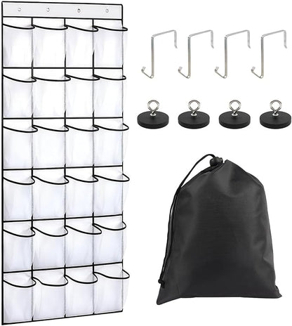 Esoes Cruise Ship Magnetic Door Organizer, 24 Pockets Magnetic Behind the Door Shoe Rack-4 Strong Anti-Scratch Magnets, Over the Door Organizer Cruise Essentials Storage for Cruise Cabin Travel