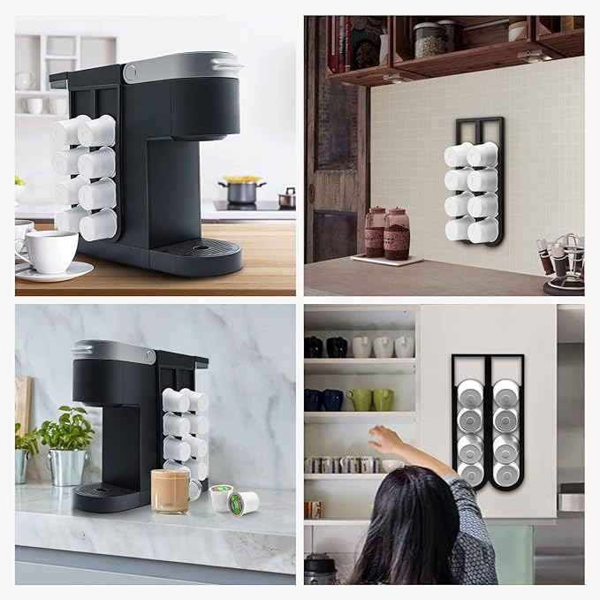 K Cup Holder for Keurig Coffee Pod, 2PCS Wall Mount Coffee Pod Holders, Space Saving K-cup Organizer for Small Counts & Cabinets (2 Packs for 16 K Cups)