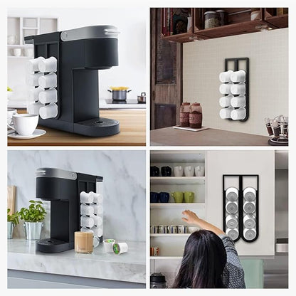 K Cup Holder for Keurig Coffee Pod, 2PCS Wall Mount Coffee Pod Holders, Space Saving K-cup Organizer for Small Counts & Cabinets (2 Packs for 16 K Cups)