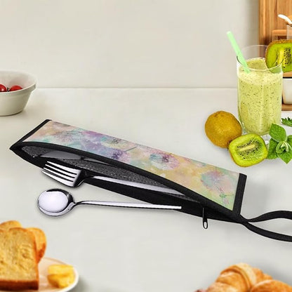 Cutlery Storage Bag Travel Silverware Cloth Bags for Travel Tableware Carrying Bag Travel Silverware Case Utensil Pouch Utensil Case,Tie Dye Dandelion