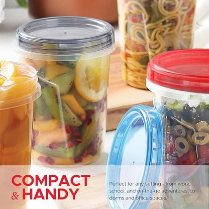 Tafura 15 Pack Leakproof Freezer Containers for Food with Twist Top Lids - 32 Oz BPA Free - Black/Blue/Red Lids