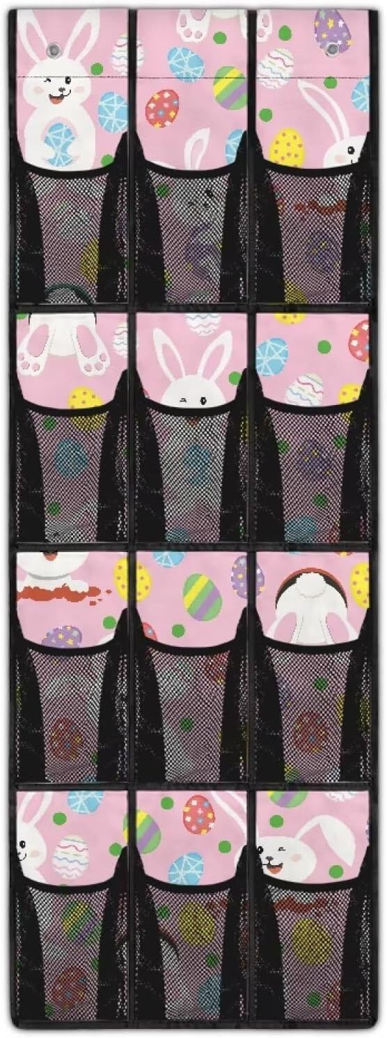 Easter Bunny Rabbit Door/Wall Shoe Organizers,Back of Door Shoe Organizer,Space Saving Hanging Storage Holder,Closet Rack Hanger,Shoe Bag,Classroom Headphone Storage with 12 Pockets