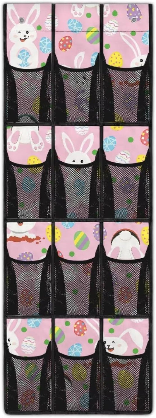 Easter Bunny Rabbit Door/Wall Shoe Organizers,Back of Door Shoe Organizer,Space Saving Hanging Storage Holder,Closet Rack Hanger,Shoe Bag,Classroom Headphone Storage with 12 Pockets