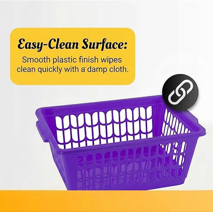 YBM HOME Plastic Perforated Storage Basket Bin Office Drawer, Shelf Desktop Countertop Tray Organizer 32-1188 (12, Purple)