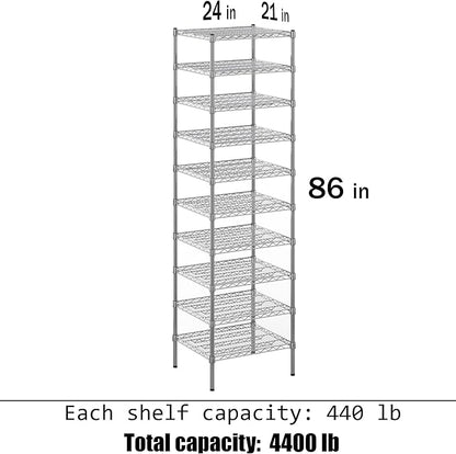 21" Deep x 24" Wide x 86" Height Wire Shelving Kit | 10-Tier | NSF Commercial Storage Rack Unit