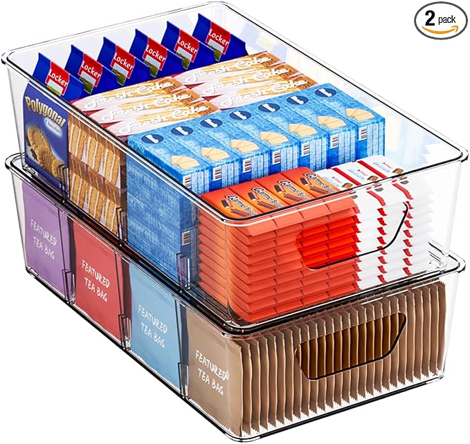Stackable 2 Pack Snack Organizer for Pantry Shelf,Clear Pantry Organizers and Storage Bins for Fridge,Office,Cupboard,Plastic Pantry Snack Organizer For Breast Milk,Tea Bag,Food Storage Containers