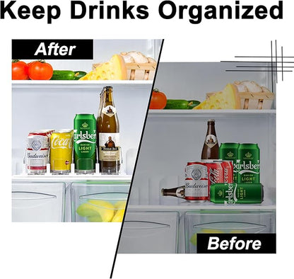LumoShine Drink Organizer for Fridge, Self-Pushing Soda Can Dispenser for Refrigerator, Width Adjustable Pusher Glide for 12oz to 20oz holds (White, 14.96" D x 13.38" W— 4 Rows)