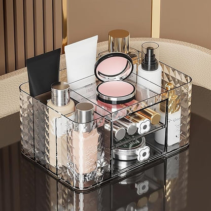 Makeup Organizer with Drawers and Clear Storage - Vanity Counter Organizer and Bathroom Countertop for Makeup Brush, Lipsticks, Nail Polishes, Perfumes, Eyeshadow Palettesand Cosmetics