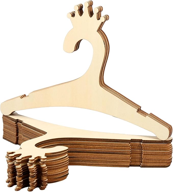 20Pcs Kids Wooden Hangers, Baby Toddler Children Wooden Hangers, Toddler Hanger, Cute Crown/Bear/Rabbit Ear Baby Hanger, Non Slip Clothes Hanger for Kids Suits, Pants and Jackets Skirt (Crown)