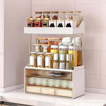 caktraie 2 Pack Bathroom Organizers and Storage - 3 Drawers 2 Tier Makeup Organizer, Cosmetic Storage Drawer for Dresser Countertop and Bathroom Vanity for Large Skincare, Perfume, Amber