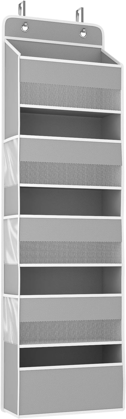 Kaitiemoo 1 Pack 5-Tier Over the Door Organizer, Heavy-Duty Large Deep Pocket Hanging With 5 Large Front & 6 Side Pockets With for Pantry, Kitchen, Bathroom, Dorm, Grey