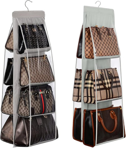 Lirex 8-Pocket and 6-Pocket Hanging Purse Organizer Bundle, Minimalist Style, Hanging Handbag Organizer for Closet, Grey
