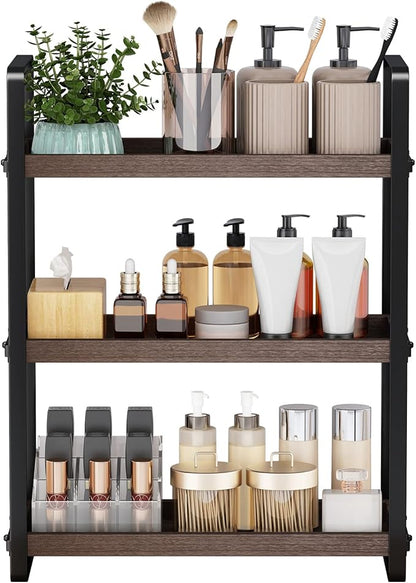 HNRLOY Bathroom Counter Organizer,Bathroom Countertop Organizer,Counter Shelf,Countertop Storage,Organization and Storage,Makeup Shelf,Sink Caddy(Brown 3 Tier)