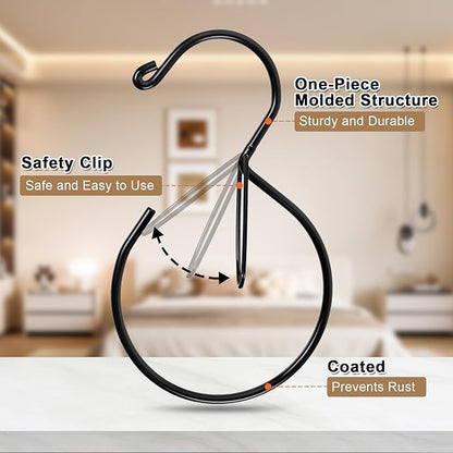 4Pcs Hat Hanger & Belt Hanger with Safety Clip for Closet, Black Baseball Caps Organizer for Closet, Hat Rack for Belt Ties Tank Tops