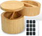 Salt Cellar - Salt Container Holder with Swivel Magnetic, 2 Tier Bamboo Kitchen Salt Cellar with Lid and Spoon Holder, Wood Bowl Box, Salt and Pepper Bowls with Swivel Lid to Storage, 10OZ