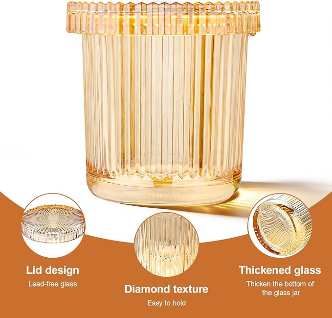Glass Qtip Dispenser 2 Pack, Clear Bathroom Storage Organizer for Cotton Swabs, Balls, Pads & Floss Picks, Vanity Makeup Essential Accessories (Amber)