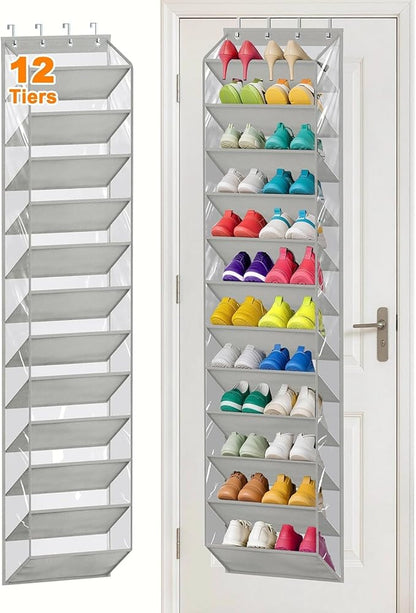 MISSLO 36 Pairs Clear Over the Door Shoe Organizer Closet Hanging Shoe Rack for Door with Large Deep Pockets Shoes Hanger Holder for Sneakers, Boots, Heels Storage (Grey)
