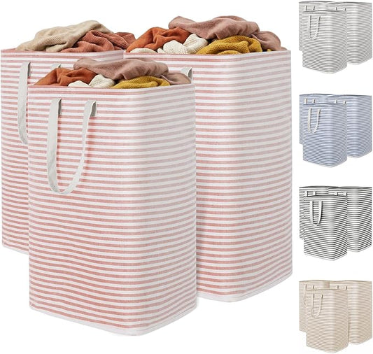 Lifewit 3 Pack Laundry Basket 80L Each, Collapsible Clothes Hamper with Reinforced Handles, Freestanding Waterproof Design for Bedroom and Laundry Room, Pink 240L Total