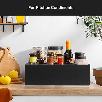 Black Utensil Holder for Party - Wooden Paper Plate and Utensil Caddy for Countertop - Silverware Caddy for Cup Fork Spoon Napkin - Cutlery Organizer for Kitchen Camping Buffet Picnic