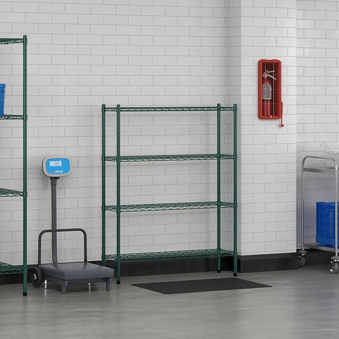 Commercial NSF Listed Green Epoxy Stationary Wire Shelving Kit 12" x 42" x 54", with 4 Shelves Perfect for Warehouse, Walk-in Refrigerator, Freezer, Grocery Store, Restaurant, Dishroom
