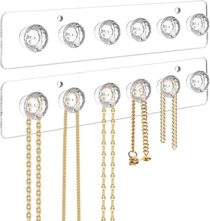 Necklace Holder,Acrylic Necklace Organizer,Wall Mounted Jewelry Organizer With 6 Hooks for Bracelets, Chains,Keys - (2 Pack,Clear)