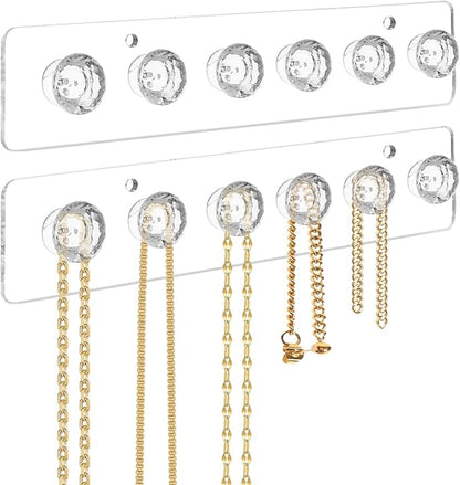 Necklace Holder,Acrylic Necklace Organizer,Wall Mounted Jewelry Organizer With 6 Hooks for Bracelets, Chains,Keys - (2 Pack,Clear)